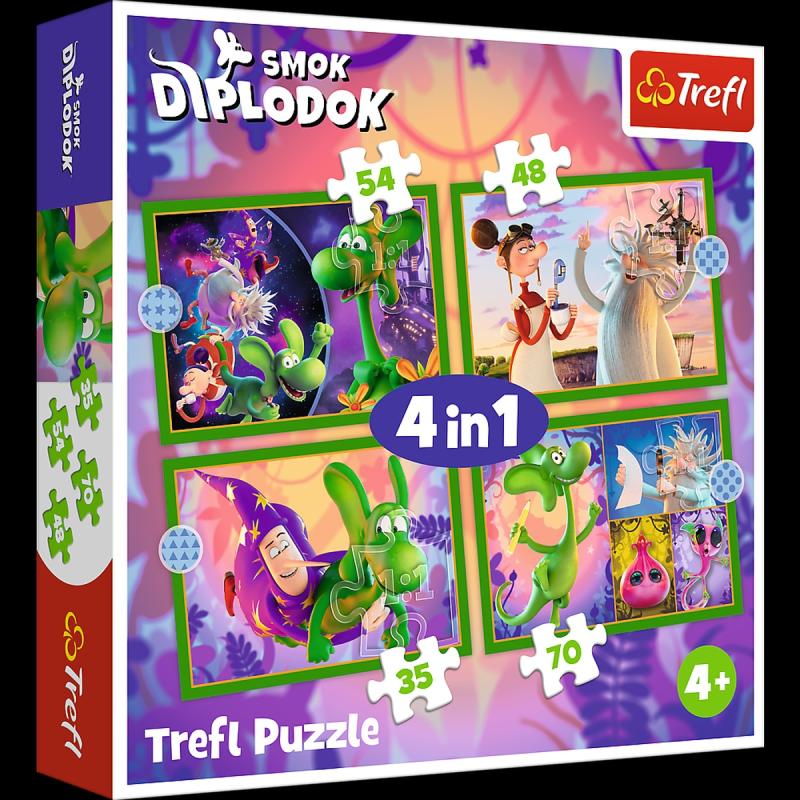 PUZZLE 4W1 TREFL ŚWIAT SMOKA DIPLODOKA