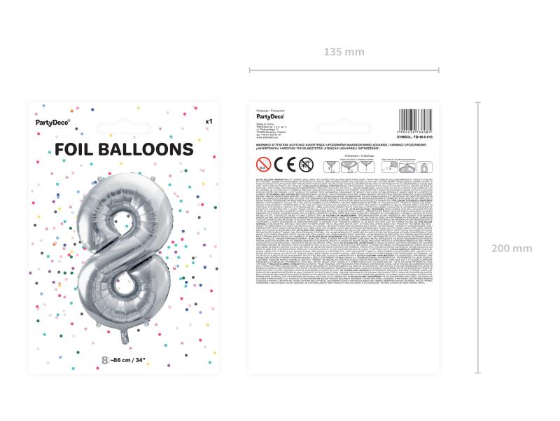 BALON FOLIOWY 8 86CM SREBRNY