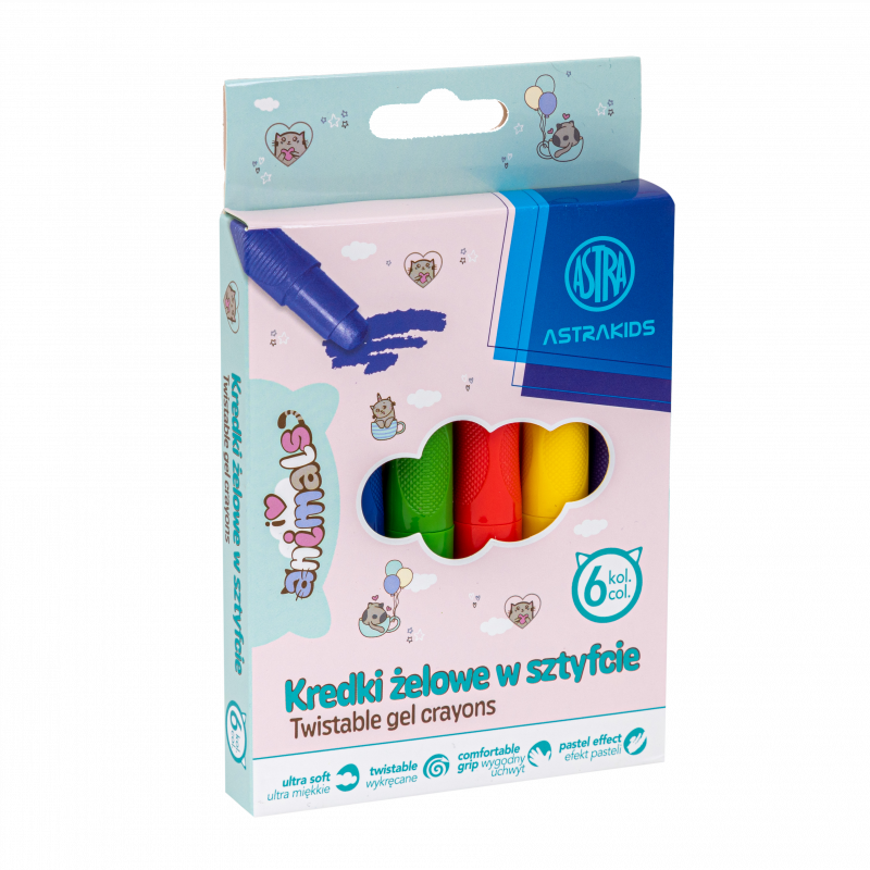 KREDKI 6 KOL.ŻELOWE W SZTYFCIE ASTRAKIDS ANIMALS