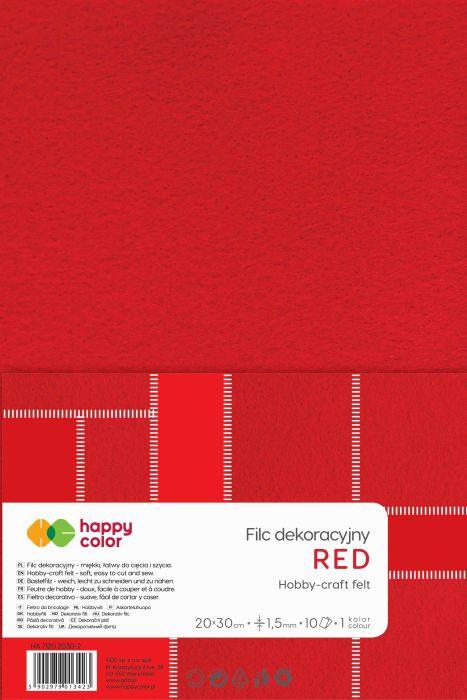 FILC DEKORACYJNY 20X30CM CZERWONY 1,5MM A/10 HAPPY COLOR