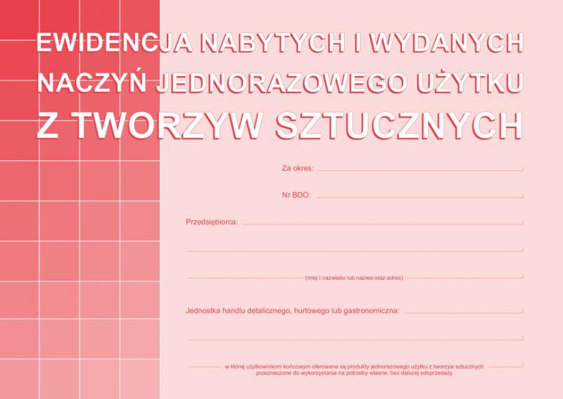 DRUK M EWIDENCJA NABYCIA I WYDOBYCIA NACZYŃ JEDNORAZOWEGO UŻYTKU Z TWORZYW SZTUCZNYCH A5