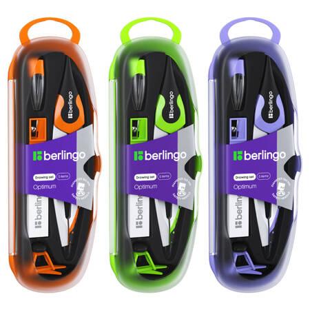 ZESTAW KREŚLARSKI BERLINGO Z CYRKLEM METALOWYM OPTIMUM 13,5CM 5 ELEMEMTÓW CYRKIEL GUMKA TEMPERÓWKA GRAFITY ADAPTER NA OŁÓWEK ETUI