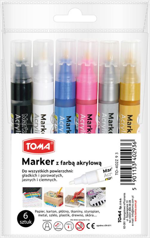 MARKER AKRYLOWY TOMA TO-402 MIX /KPL6/ METAL (BIA.CZAY.NIEB-MET.RÓŻ-MET.Z,SR)