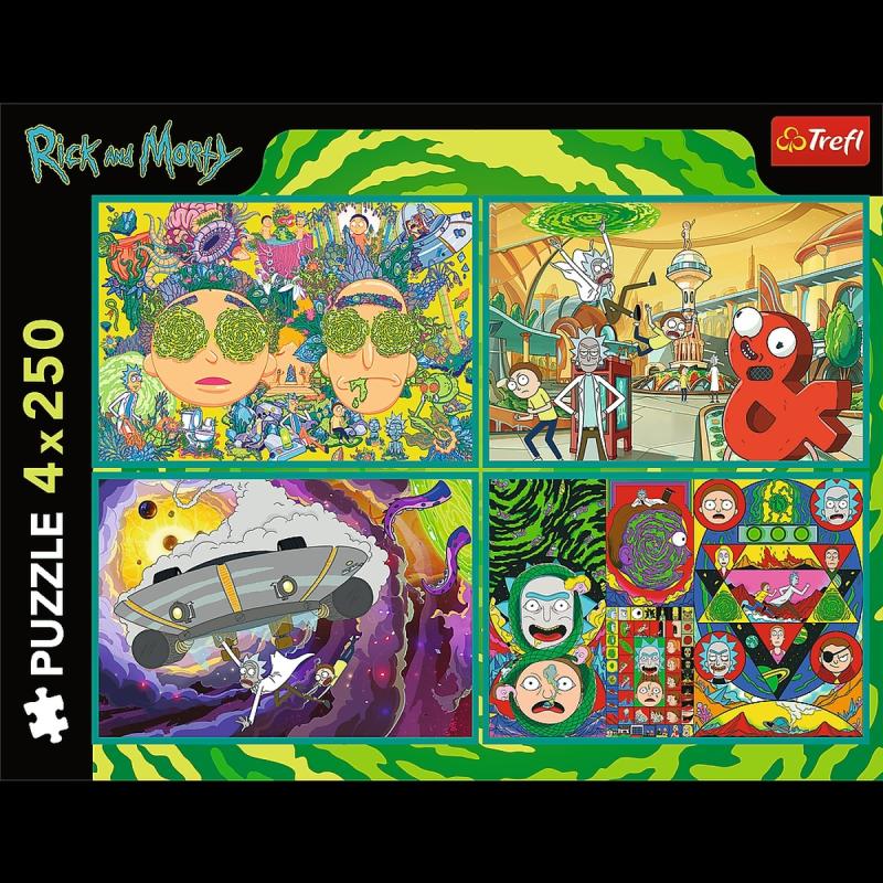 PUZZLE 4X250 TREFL ZAKRĘCONY ŚWIAT RICKA I MORTYEGO