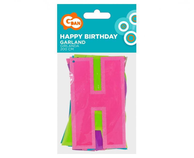 GIRLANDA PAP. HAPPY BIRTHDAY KOLOR Z BROK. 2M