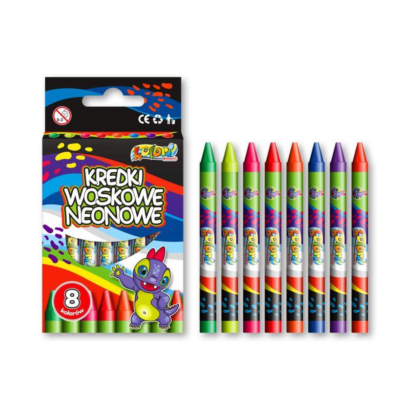 KREDKI WOSKOWE NEONOWE DINO 8 KOL KOLORI PREMIUM