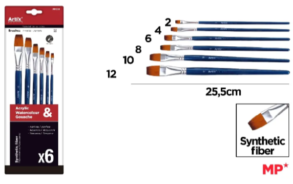 ZESTAW PROFESJONALYCH PĘDZLI MALARSKICH 6szt./opak. ARTIX