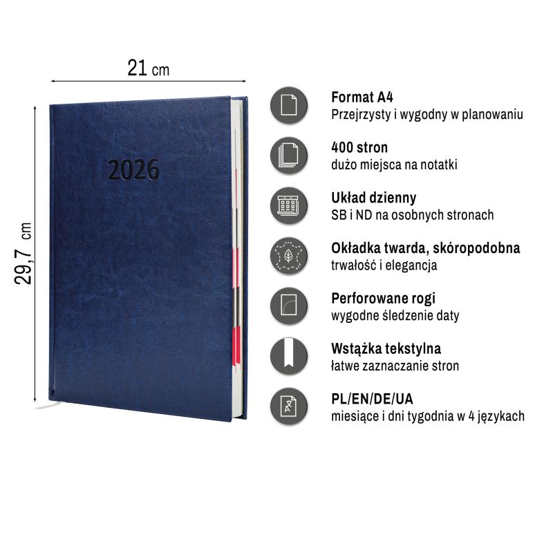 KALENDARZ KSIĄŻKOWY A4 DZIENNY AGENDA AREX