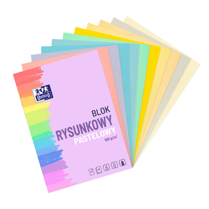 BLOK RYSUNKOWY A4/10 KOLOROWY PASTELOWY OXFORD 100G