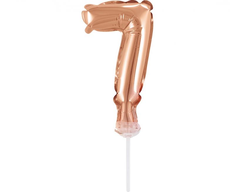 BALON FOLIOWY NA PATYCZKU 13CM CYFRA 7 RÓŻOWO-ZŁOTA