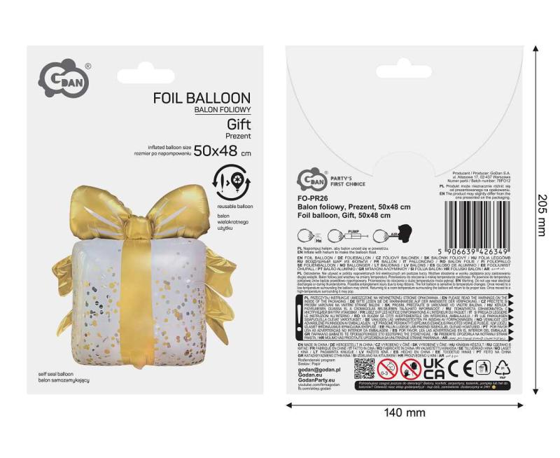 BALON FOLIOWY PREZENT 50X48CM NA POWIETRZE