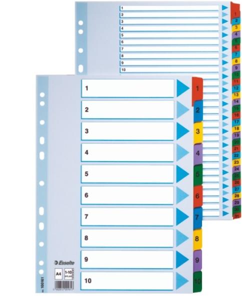 PRZEKŁADKI ESSELTE 1-10 A4 MYLAR KOLOR