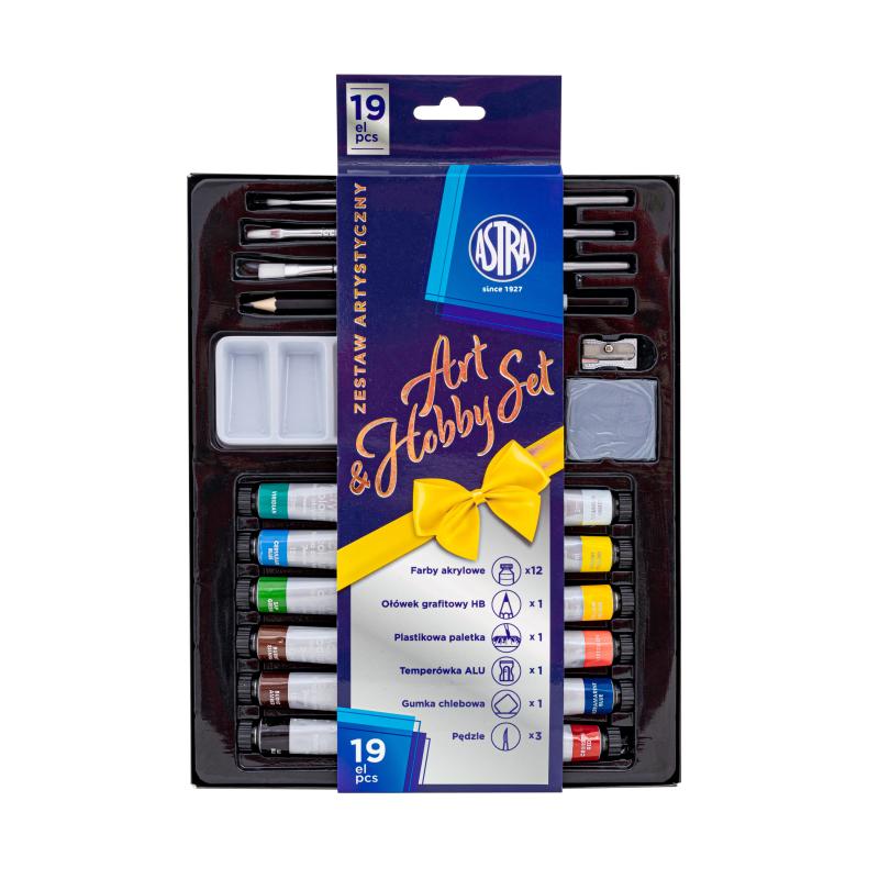 ZESTAW ARTYSTYCZNY ASTRA ART&HOBBY - 19 el. Farby akrylowe 12 kol×12ml