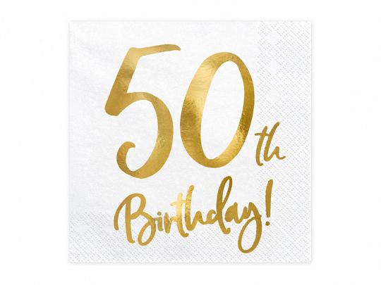 SERWETKI PAP. 50TH BIRTHDAY BIAŁE 33x33 cm