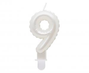 ŚWIECZKA B&C CYFERKA 9 PERŁOWA BIAŁA 7CM