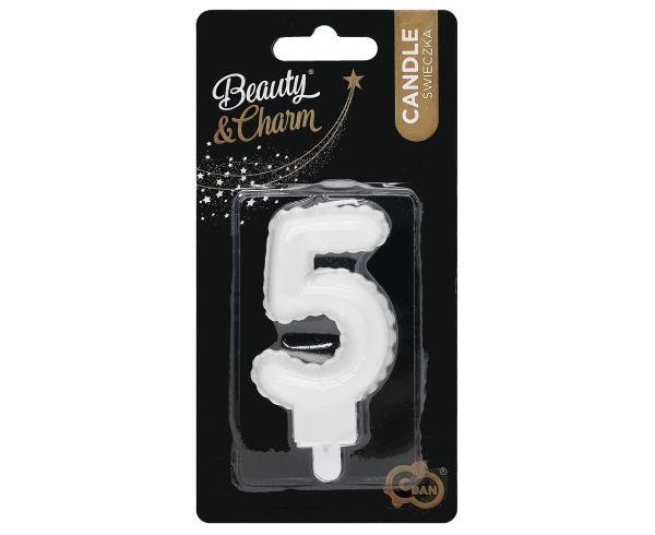 ŚWIECZKA B&C CYFERKA 5 PERŁOWA BIAŁA 7CM