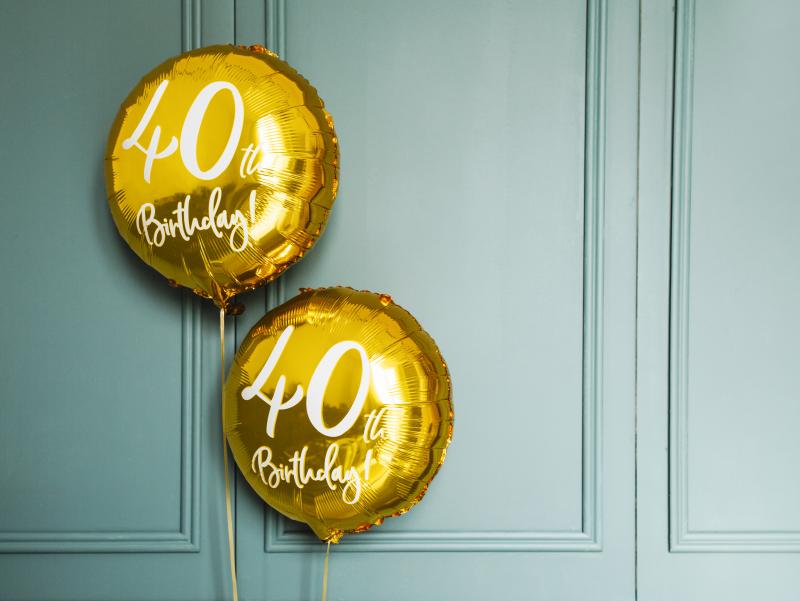 BALON FOLIOWY 40 URODZINY 45CM ZŁOTY