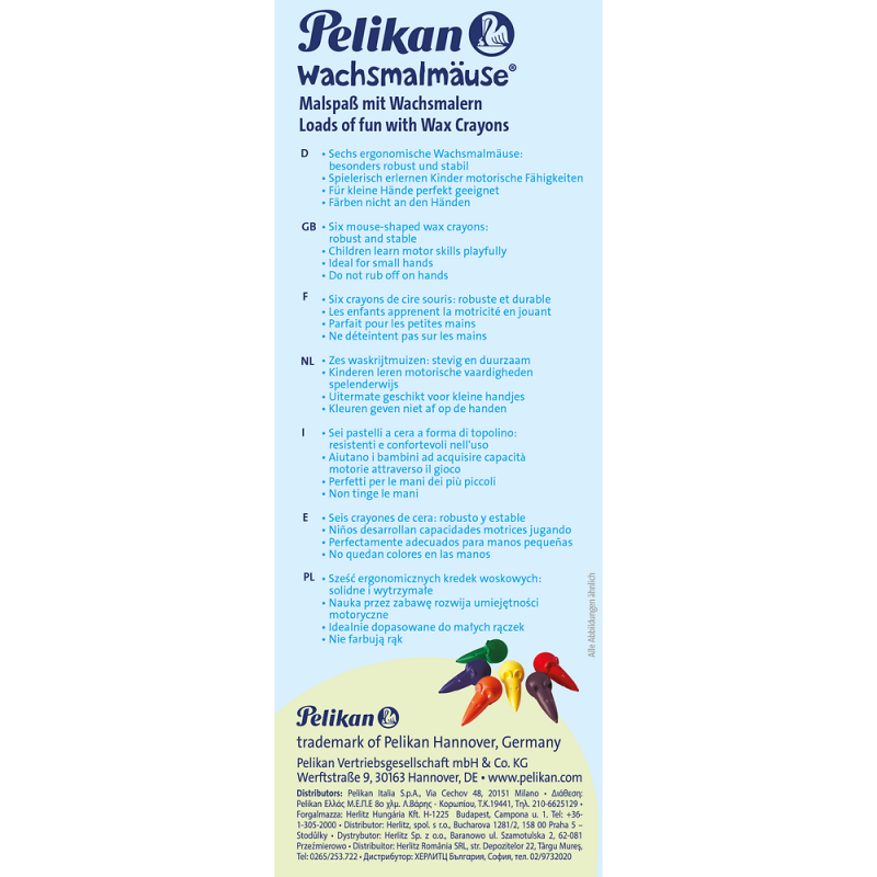 KREDKI 6 ŚWIECOWE PELIKAN MYSZKI PUDEŁKO
