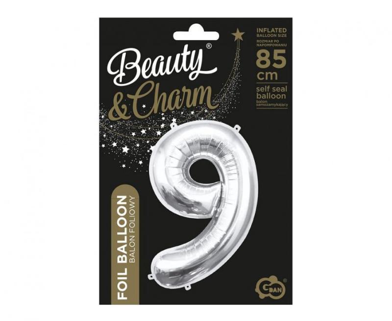 BALON FOLIOWY B&C CYFRA 9 SREBRNA 85CM