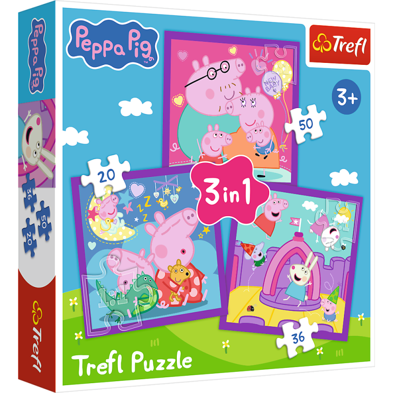 PUZZLE 3W1 TREFL ZWYCZAJE ŚWINKI PEPPY