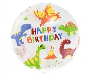 BALON AQUA - KRYSZTAŁOWY HAPPY BIRTHDAY DINOZAURY