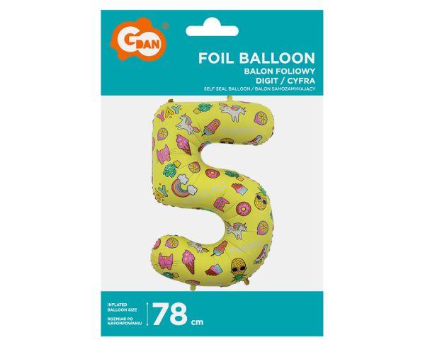 BALON FOLIOWY '5' OBRAZKI 78CM