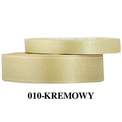 WSTĄŻKA SATYNOWA Z BROKATEM 12MM/22M KREMOWA