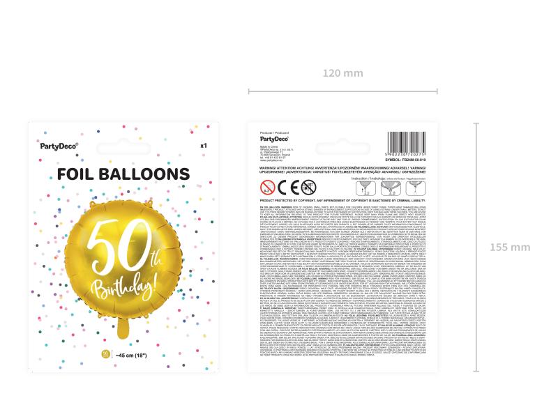 BALON FOLIOWY 50 URODZINY 45CM ZŁOTY