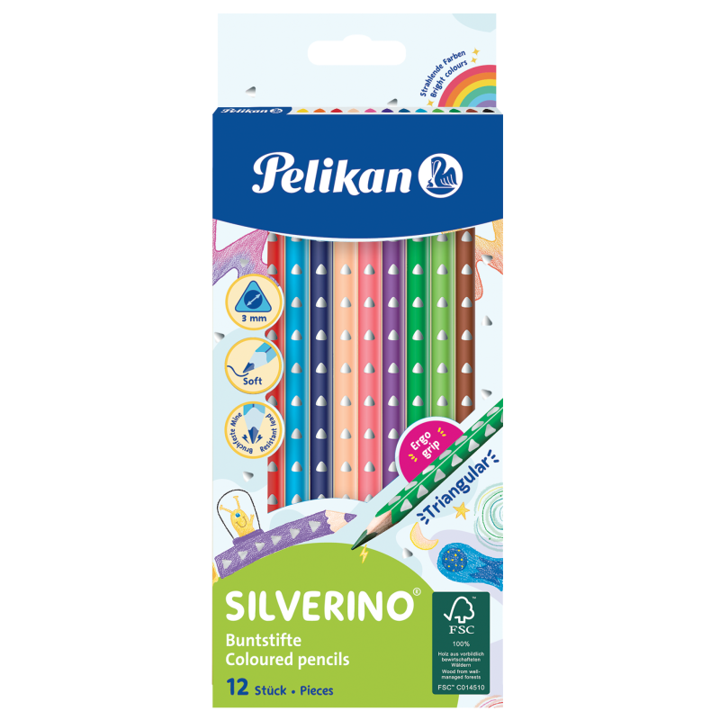 KREDKI OŁÓWKOWE 12 TRÓJKĄTNE SILVERINO PELIKAN