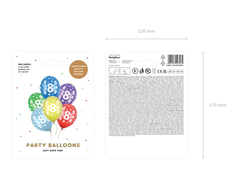 BALONY 8TH BIRTHDAY METALLIC MIX 30CM