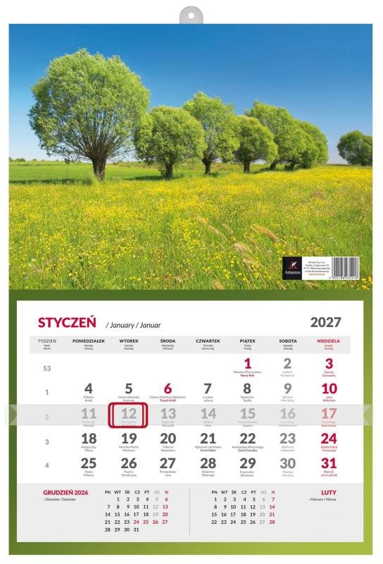 KALENDARZ JEDNODZIELNY LUX 2027