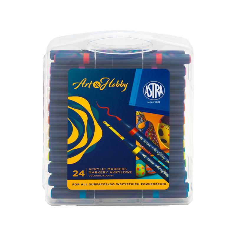 MARKERY AKRYLOWE 24 DWUSTRONNE TRÓJKĄTNE ASTRA ART&HOBBY WALIZKA