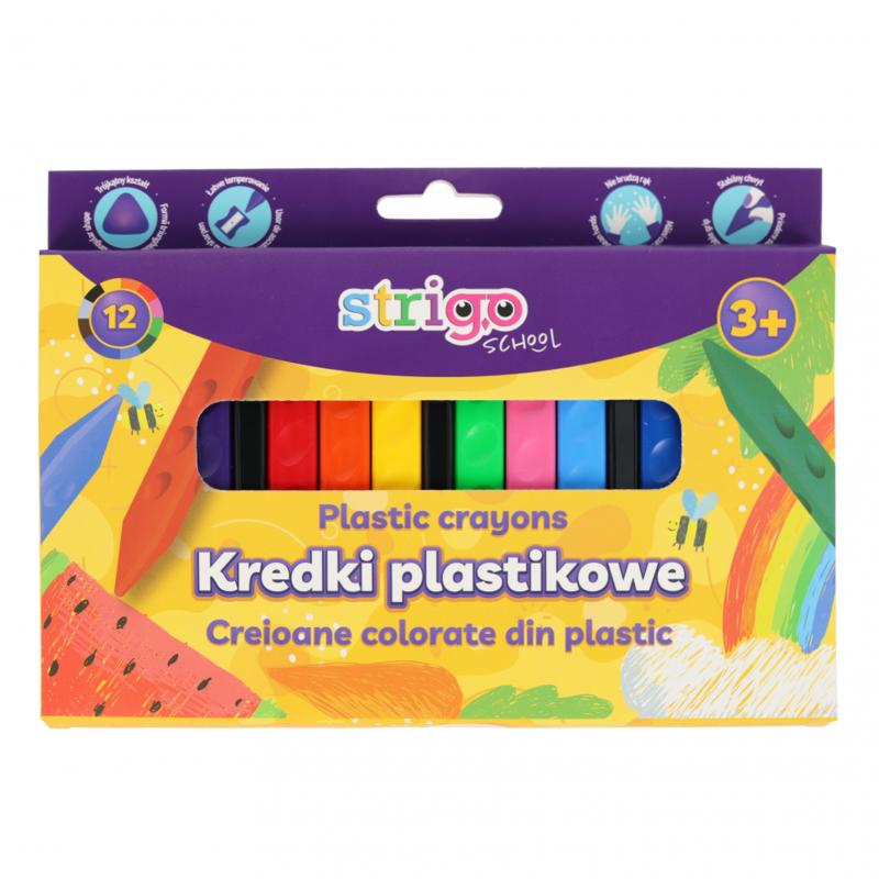 KREDKI 12 PLASTIKOWE TRÓJKĄTNE Z WGŁĘBIENIAMI STRIGO