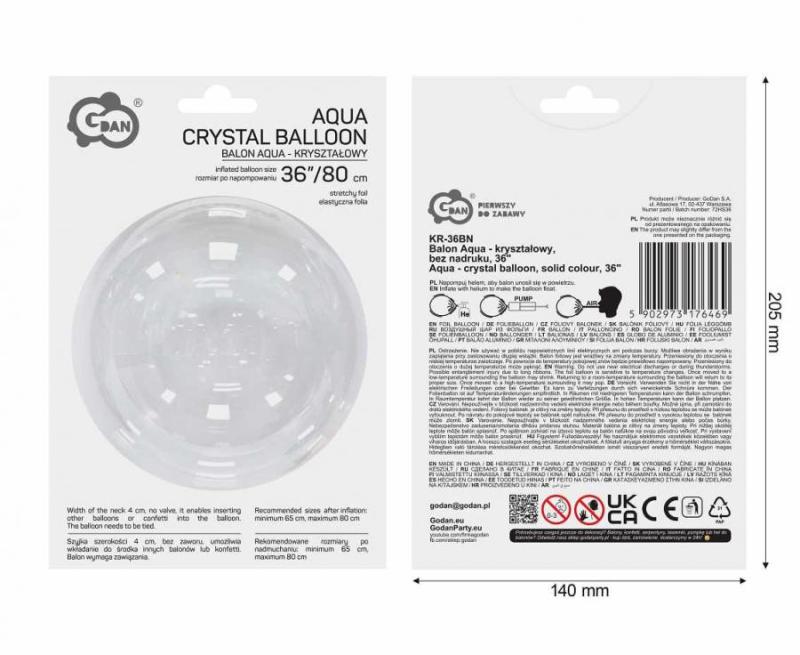 BALON AQUA KRYSZTAŁOWY BEZ NADRUKU 36CALI
