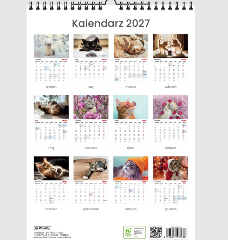 KALENDARZ ŚCIENNY HERLITZ NA SPIRALI MIX A4 12K 2027