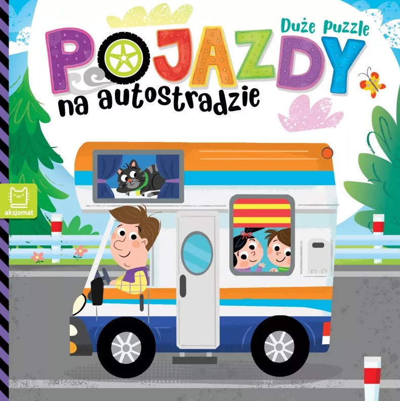 KSIĄŻECZKA POJAZDY NA AUTOSTRADZIE.DUŻE PUZZLE