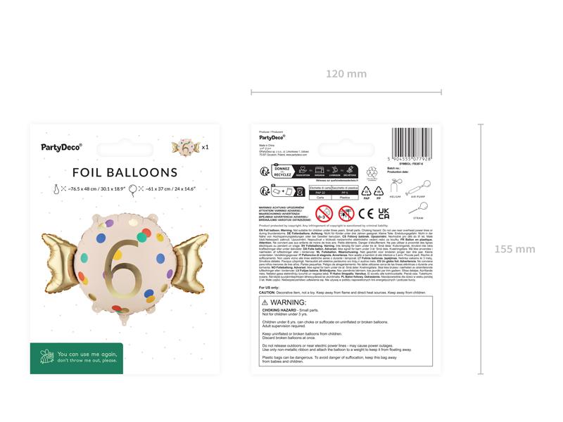 BALON FOLIOWY CUKIEREK 6 61X37CM MIX