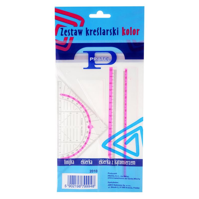 ZESTAW KREŚLARSKI PRATEL KOLOR Z LINIJKĄ 16cm ETUI