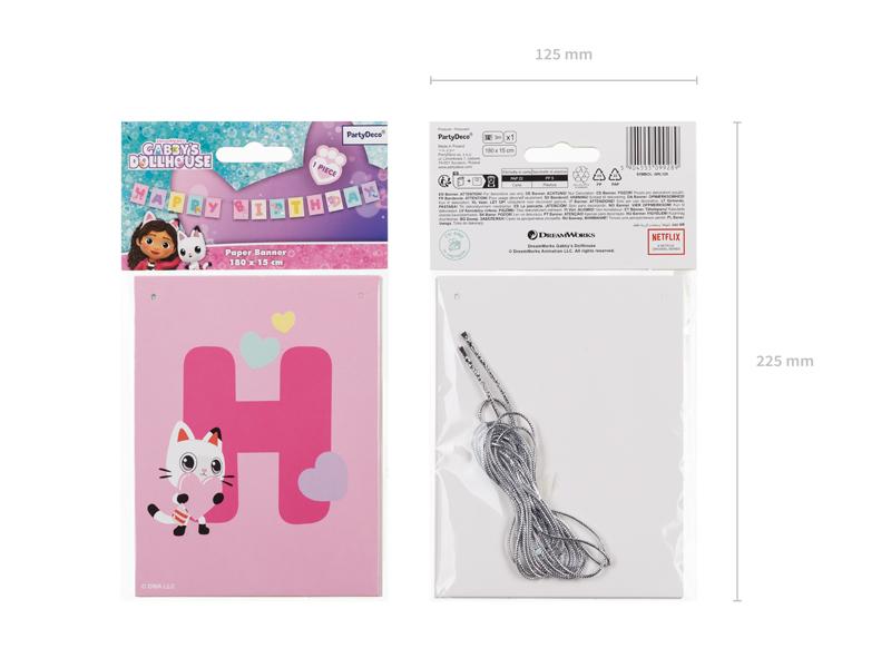 BANER HAPPY BIRTHDAY KOCI DOMEK GABI 180X15CM MIX