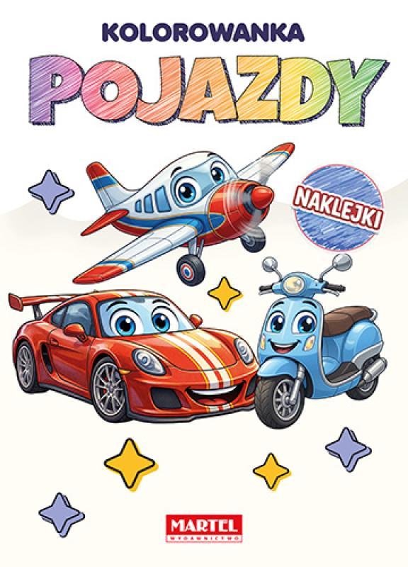KSIĄŻECZKA TĘCZOWA KOLOROWANKA POJAZDY Z NAKLEJKAMI