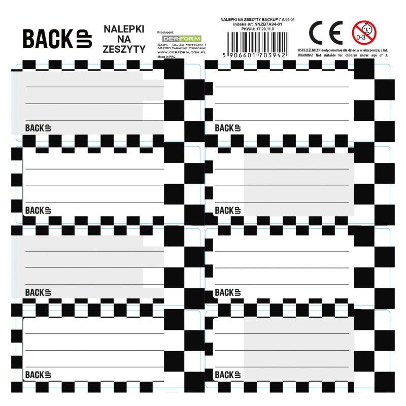 NAKLEJKI NA ZESZYTY BACKUP 7 A 94 A25 KOSTKA BI-CzA