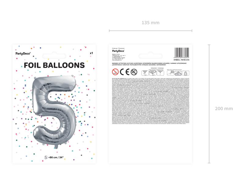 BALON FOLIOWY 5 86CM SREBRNY