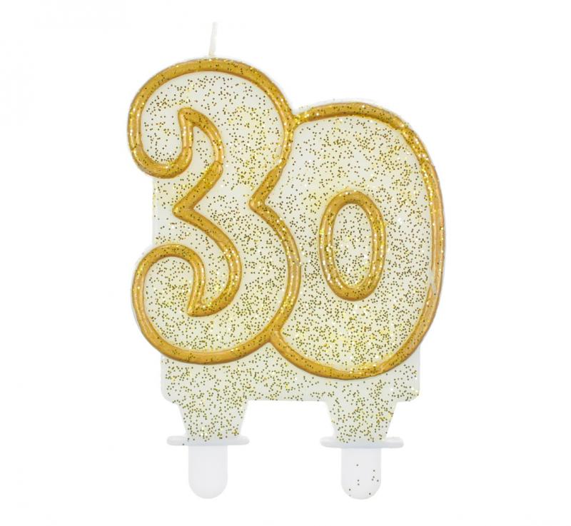 ŚWIECZKA CYFERKA 30 ZŁOTY KONTUR