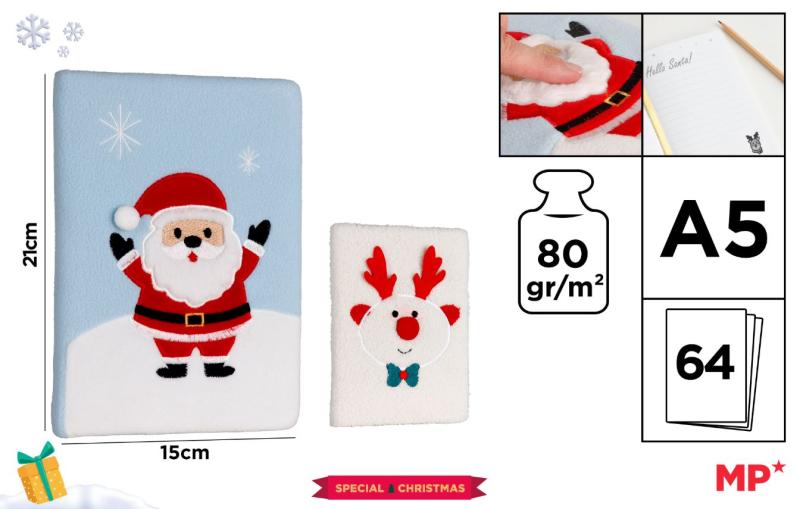NOTATNIK PLUSZOWY A5 GŁADKI ŚWIĄTECZNY MIKOŁAJ / RENIFER #ŚWIĘTA