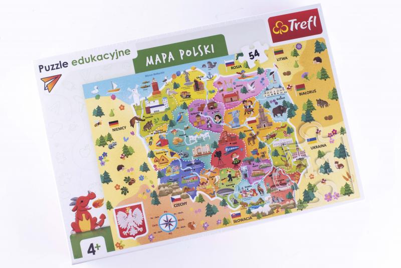 PUZZLE 54 TREFL EDUKACYJNE MAPA POLSKI