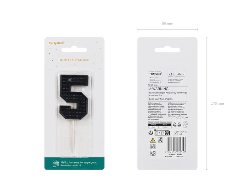 ŚWIECZKA CYFERKA 5 CZARNY 6CM