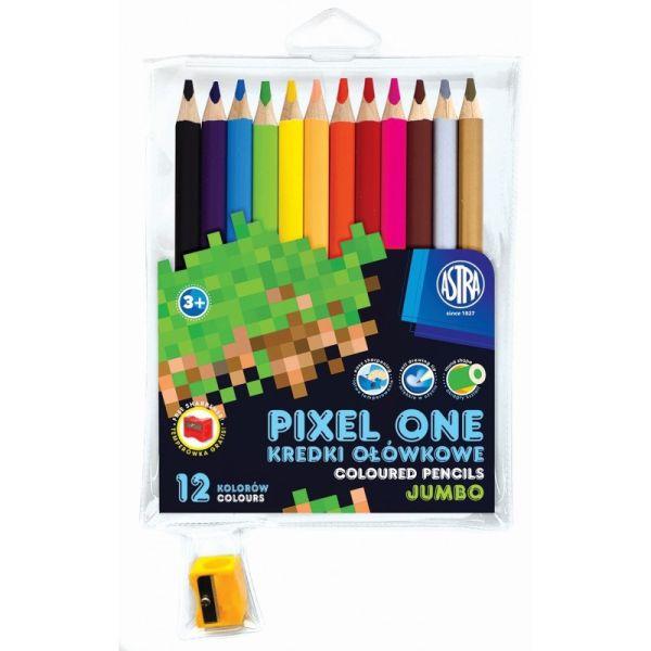 KREDKI OŁÓWKOWE 12 ASTRA JUMBO OKRĄGŁE PIXEL ONE + TEMP.