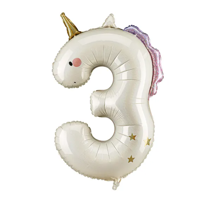 BALON FOLIOWY CYFRA 3 JEDNOROŻEC 93CM MIX