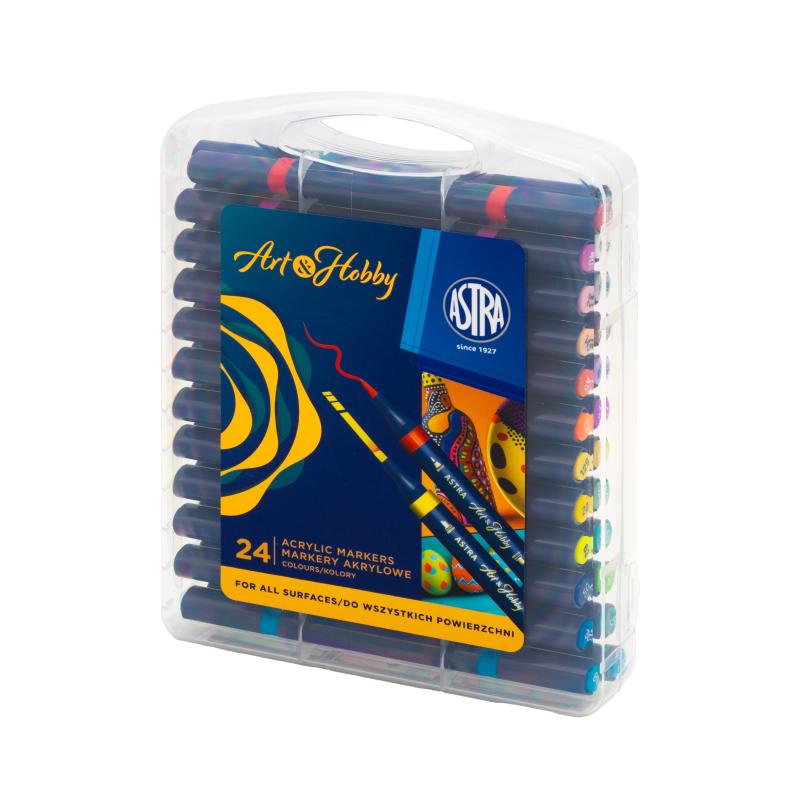 MARKERY AKRYLOWE 24 DWUSTRONNE TRÓJKĄTNE ASTRA ART&HOBBY WALIZKA