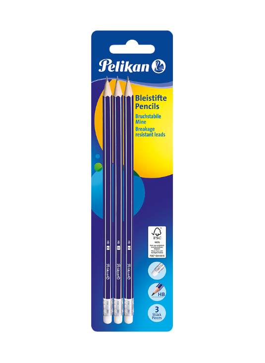 OŁÓWEK PELIKAN GP HB Z GUMKĄ 3SZT BLISTER